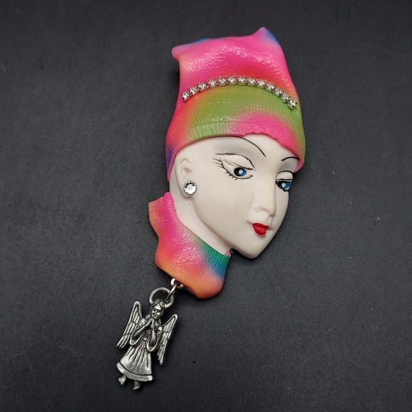 Lady Face Lady Head Brooch Artisan Handcrafted - Picture 1 of 7
